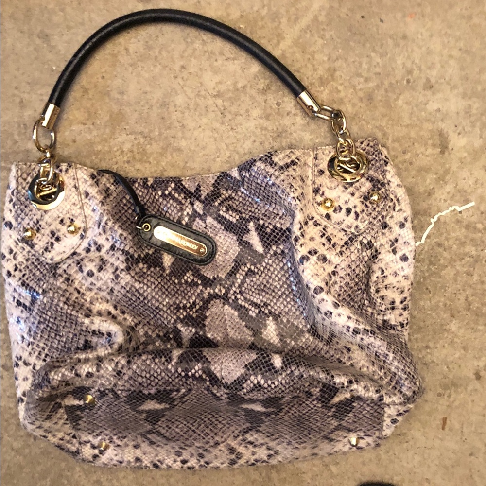 Cynthia Rowley Snake-Print Shoulder Bag with Black Handle and Gold Hardware
